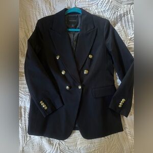 Size 12P Banana Republic Black Double-Breasted “Icon” Blazer with Gold Buttons.